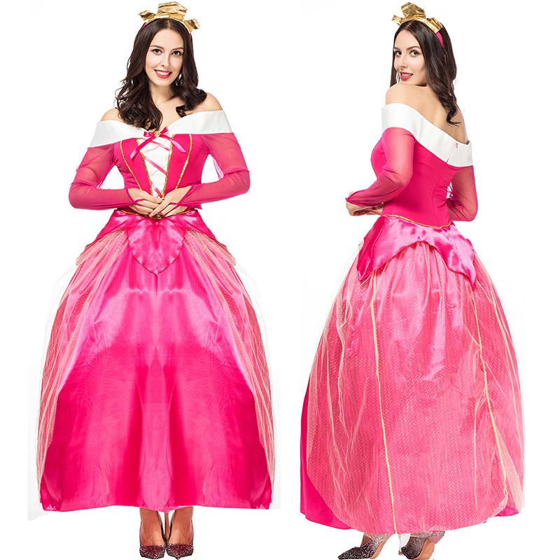 Beauty Princess Sleeping Aurora Adult Costume Pink Dress Gown Outfit Cosplay