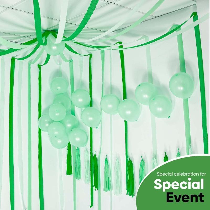 Eco Friendly Green Streamers with White Party Decor 4 Rolls Green Crepe Paper Streamer for Birthday Party Streamers for Backdrop