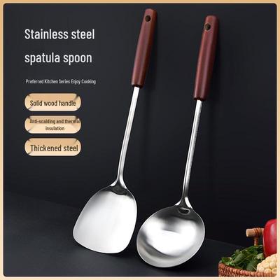 Antihaft-Edelstahl & Holzgriff Kochgeschirr-Set: Pfannenwender, Schöpfkelle, Schaumlöffel