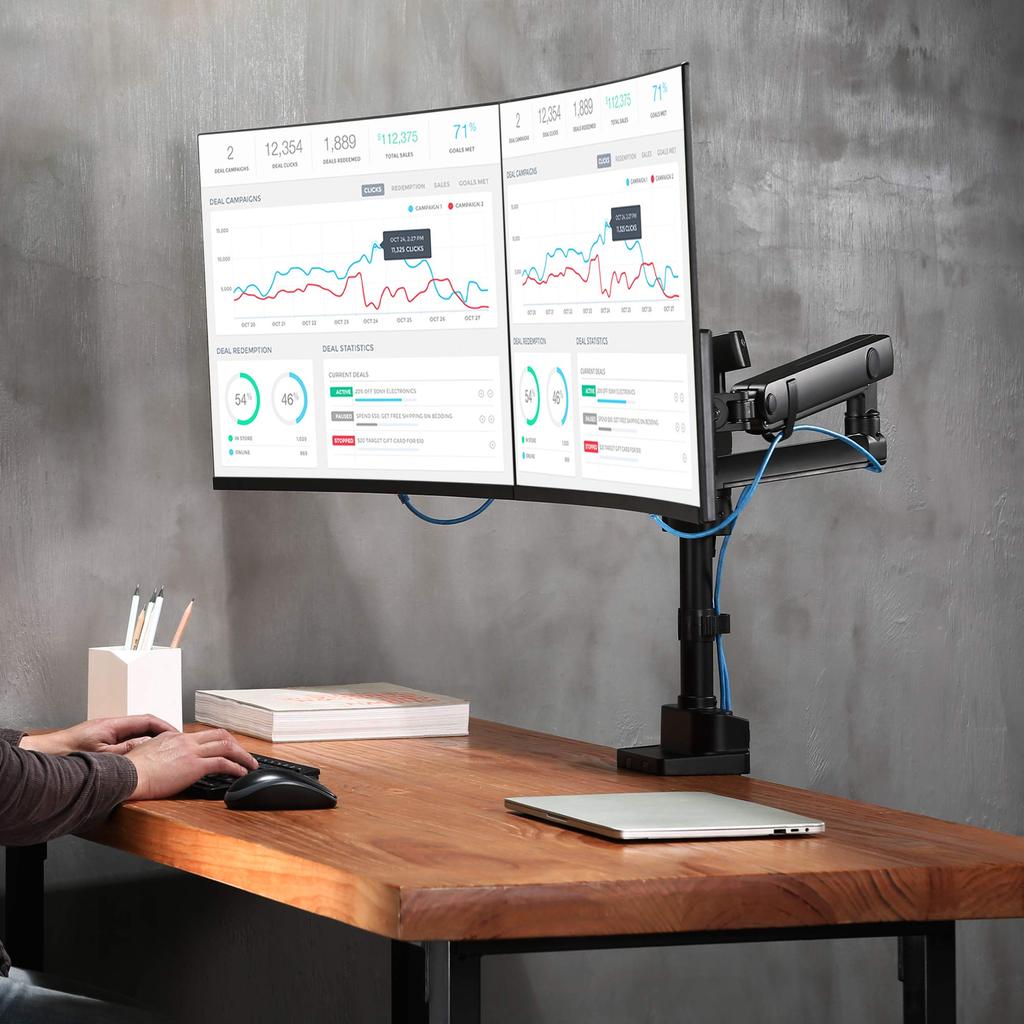 AVLT Dual Monitor Arm, 17-32 Inch, Supports Two Monitors, 7kg Weight Capacity Each, Multi-Angle Adjustment, Mechanical Spring, VESA Compatible,