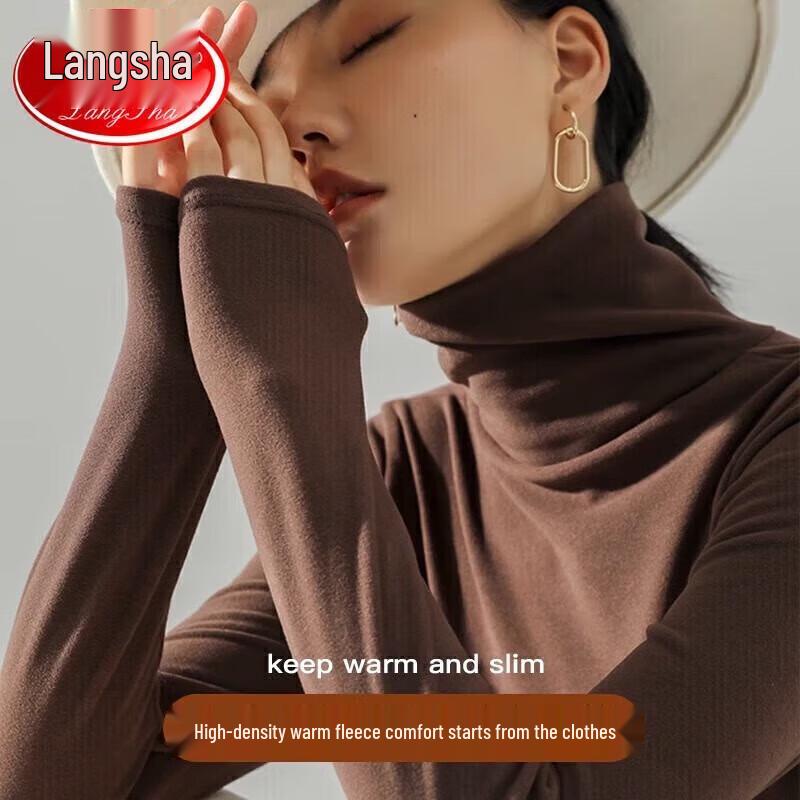 LangSha Women s Double-Sided German Velvet High-Neck Base Layer Top L
