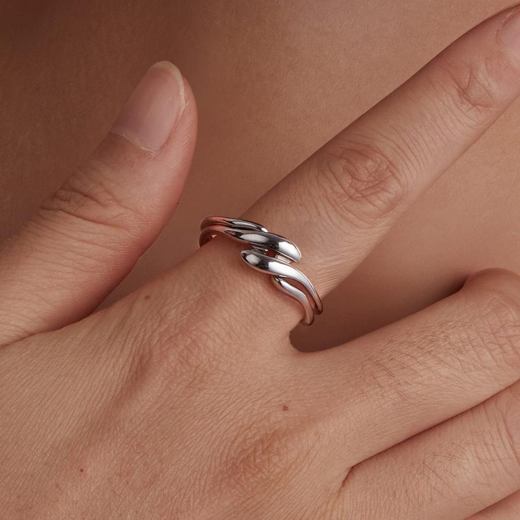 Silver universal ring in the shape of waves, silver 925