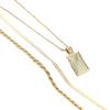 Elegant Layered Gold Color Necklace Stackable Clavicle Chain Handmade Rectangular Pendant Neckchain Jewelry for Women