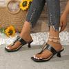 Fashion Women's Stiletto Sandals Summer Square Toe Clip Crystal Buckle Hollow Set Foot Non-slip Wear-resistant High Heels