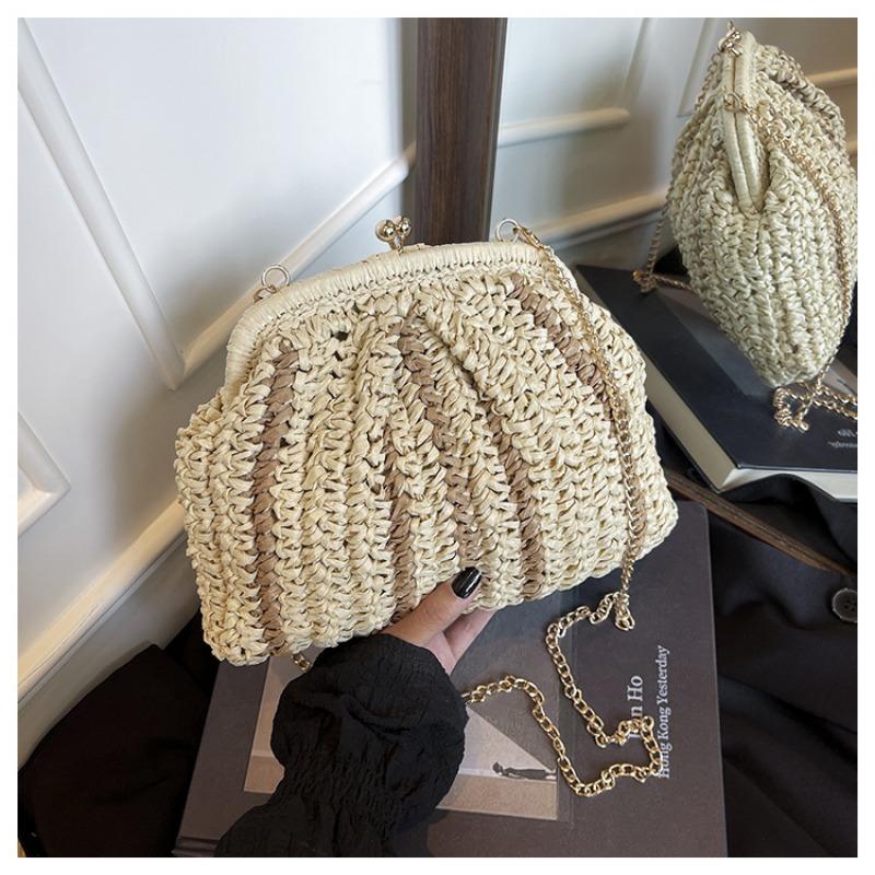 Summer New Straw Beach Bag Fashion Chain Shoulder Bag Niche Messenger Bag Woven Clip Bag