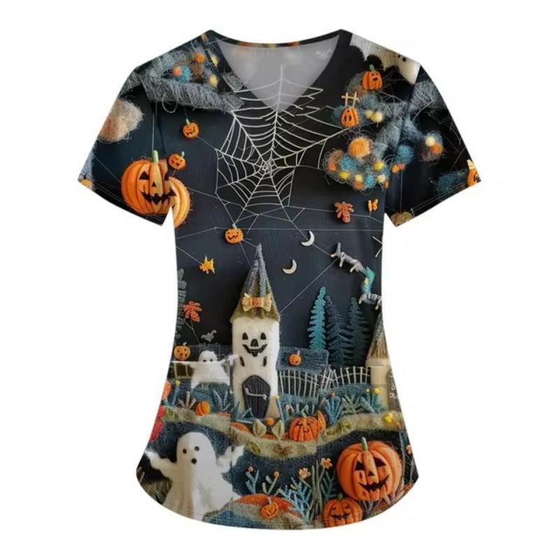 V-образный вырез рабочая больничная форма Хэллоуин хирургическая рубашка принт плюс — фото 8