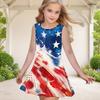 Girls Round Neck Sleeveless Navy Blue Starry Printed A Line Flared Dress