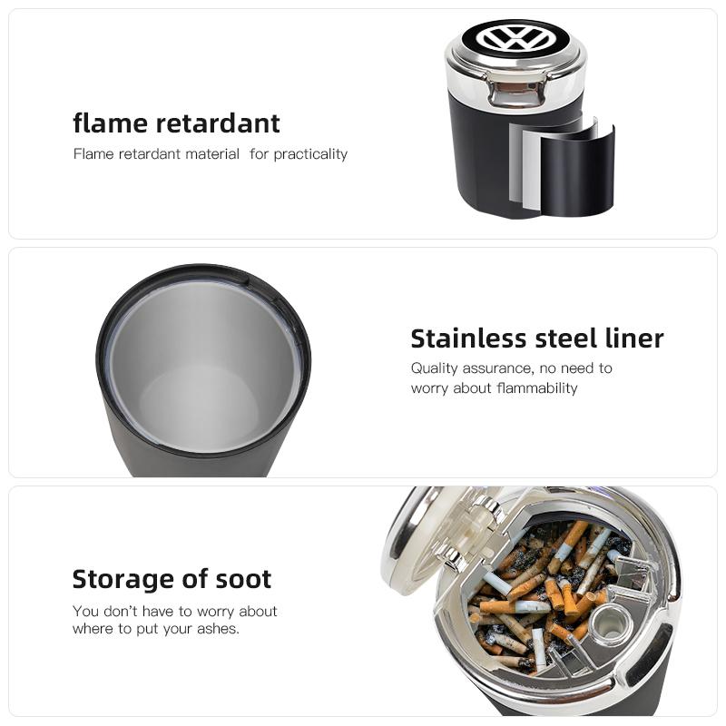 Car Emblem LED Ashtray Portable Smoke Ashes Holder For Volkswagen VW Scirocco Golf Amarok T5 Phaeton T-Cross Teramont ID3 Tiguan