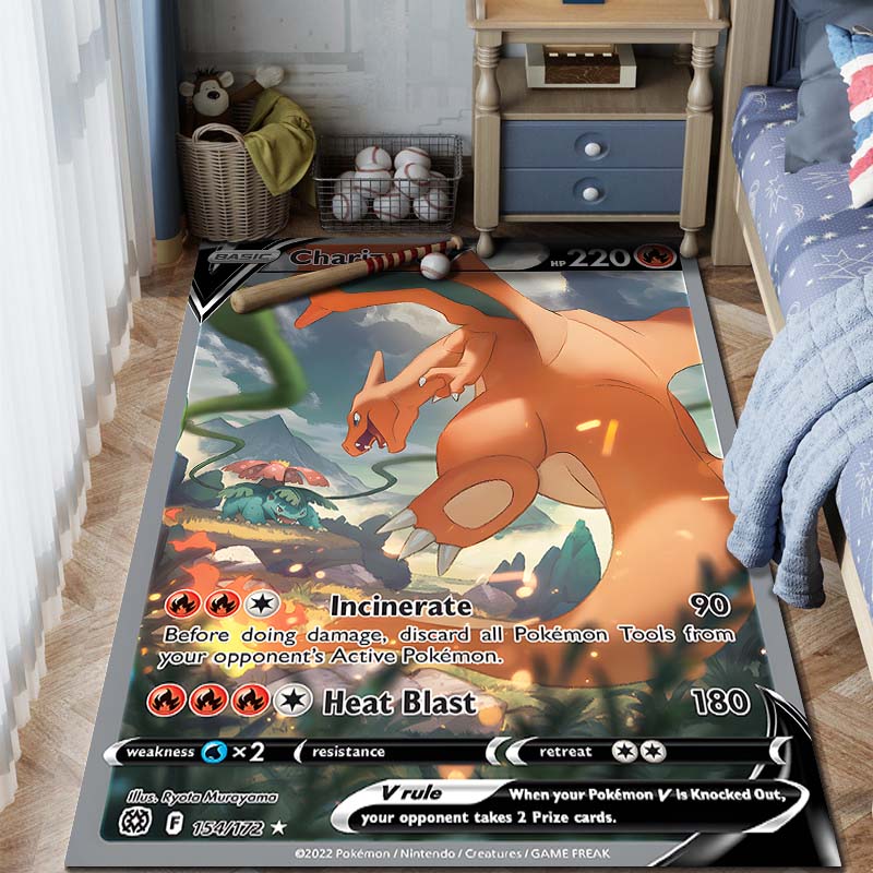 1 ks Karta Pokémon s potiskem Charizarda Koberec pro domácnost Obývací pokoj Ložnice Dětský pokoj Dekorace Protiskluzová podložka na podlahu Koberec do herní zóny Dárky