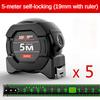 Self Locking Steel Tape Measure Black Fluorescent Tape 5M High Precision Thickened Wear-resistant Fall Resistant Measuring Tape