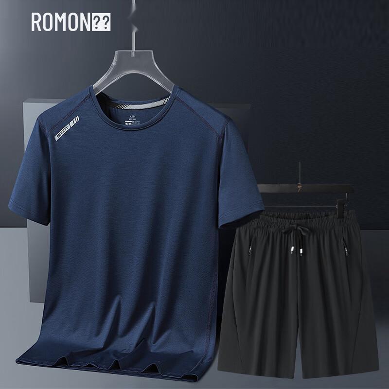 ROMON Men s Summer Ice Silk Breathable Quick-Dry Plus Size Athletic Set 3XL