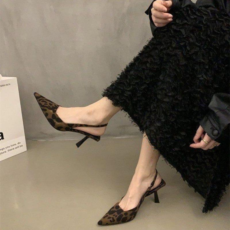 Fashion Women's Head Leopard Print Pointed High Heels Trend Elegant Ladys Heeled Sandals OfficeLuxury Party Women's Pumps Zapatos Mujer