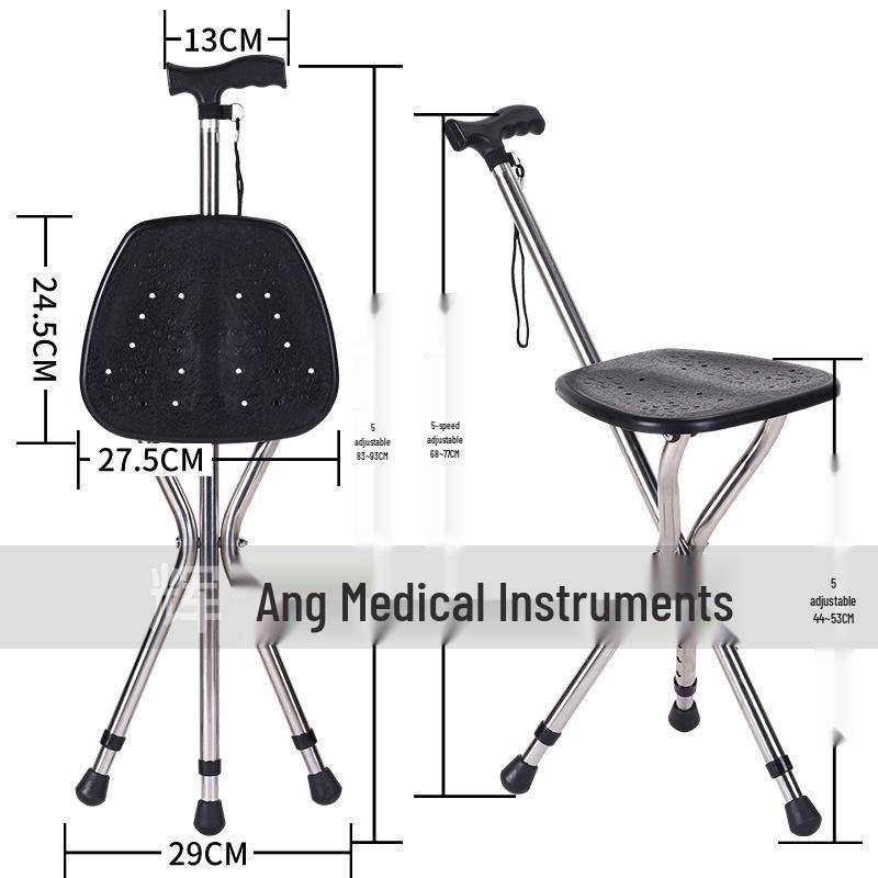Portable Non-Slip Folding Walking Stick Chair: Three-Legged Aluminum Cane Stool for Elderly