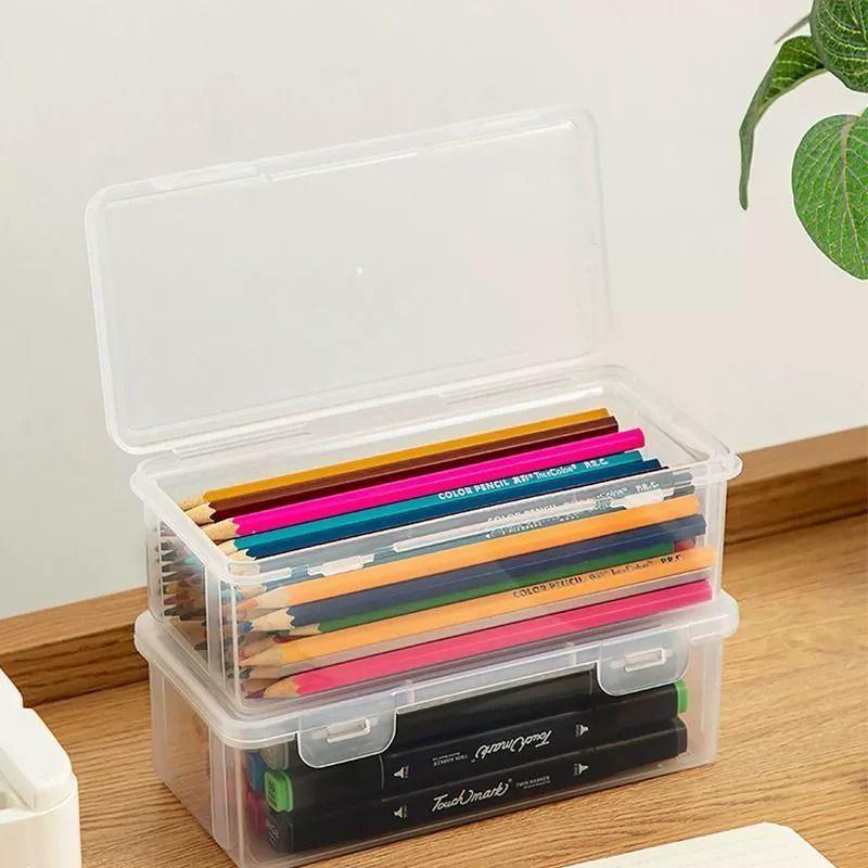 4PCS  Pencil Case Box Transparent Plastic Pencil Box For Students Without Printing Case Supplies Pencil Sundries Storage Box