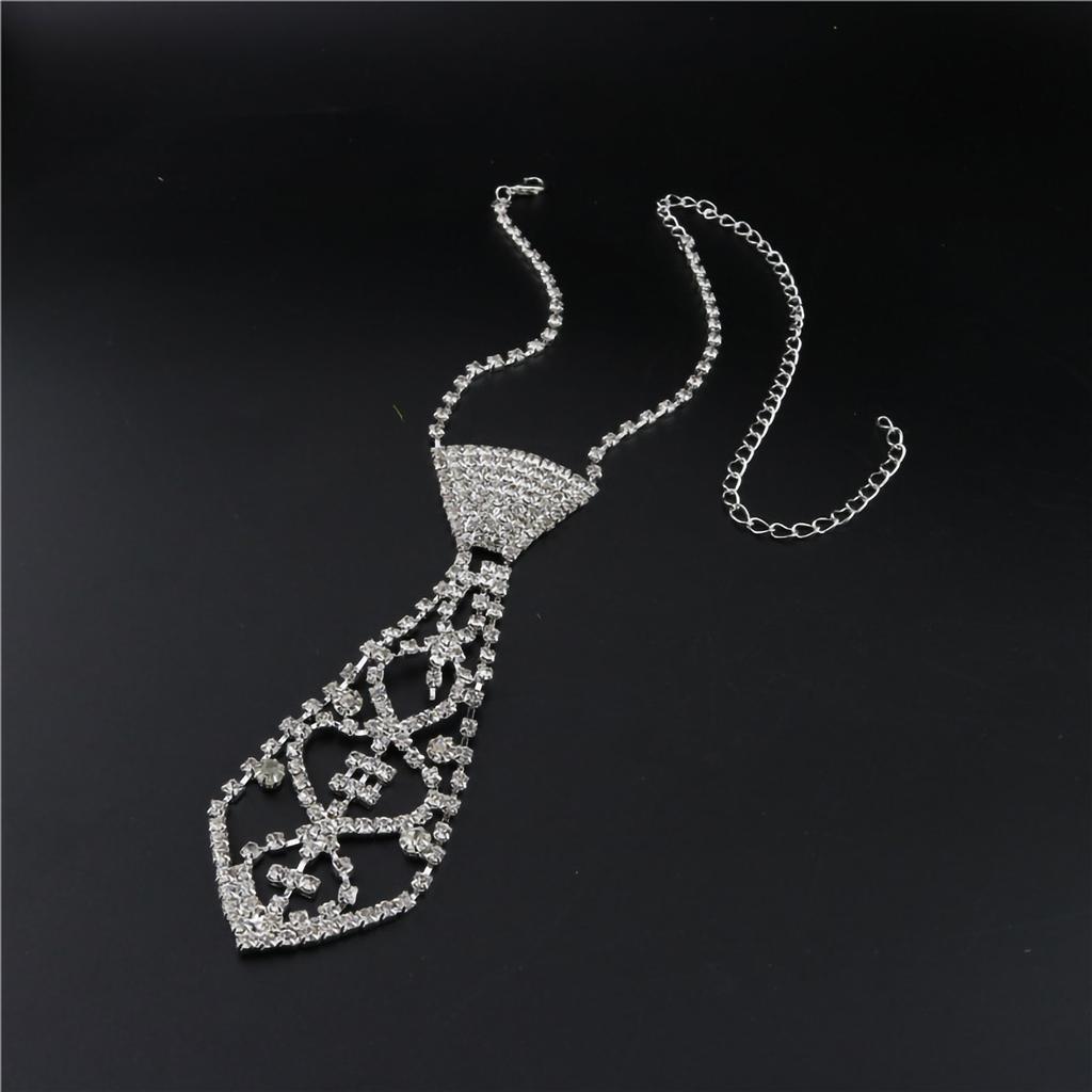 Men Women Kids Elegant Glitter Rhinestone Tie Shaped Necklace for Prom Party