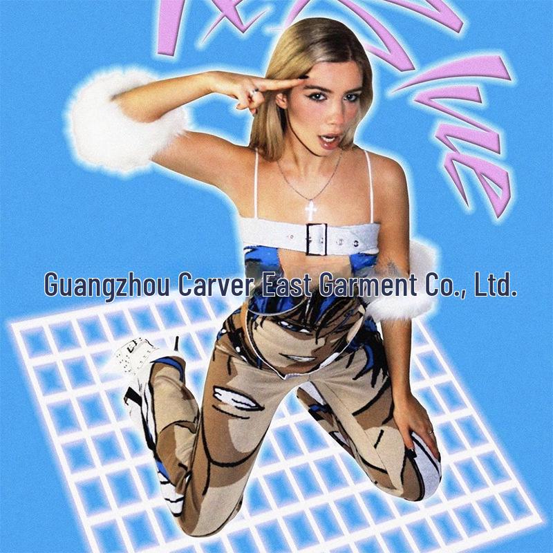 Y2K Millennial Retro Coachella Pink Comic Avatar Knitted Casual Pants