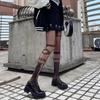 Gothic Lolita Girls Asymmetric AB Style Fishnet Tights Women Sexy Cross Patchwork Pattern Mesh Pantyhose Japan Punk Goth Hosiery