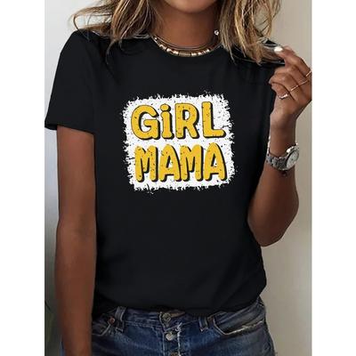 Womens Letter Print Crew Neck Short Sleeve Summer Casual Tee