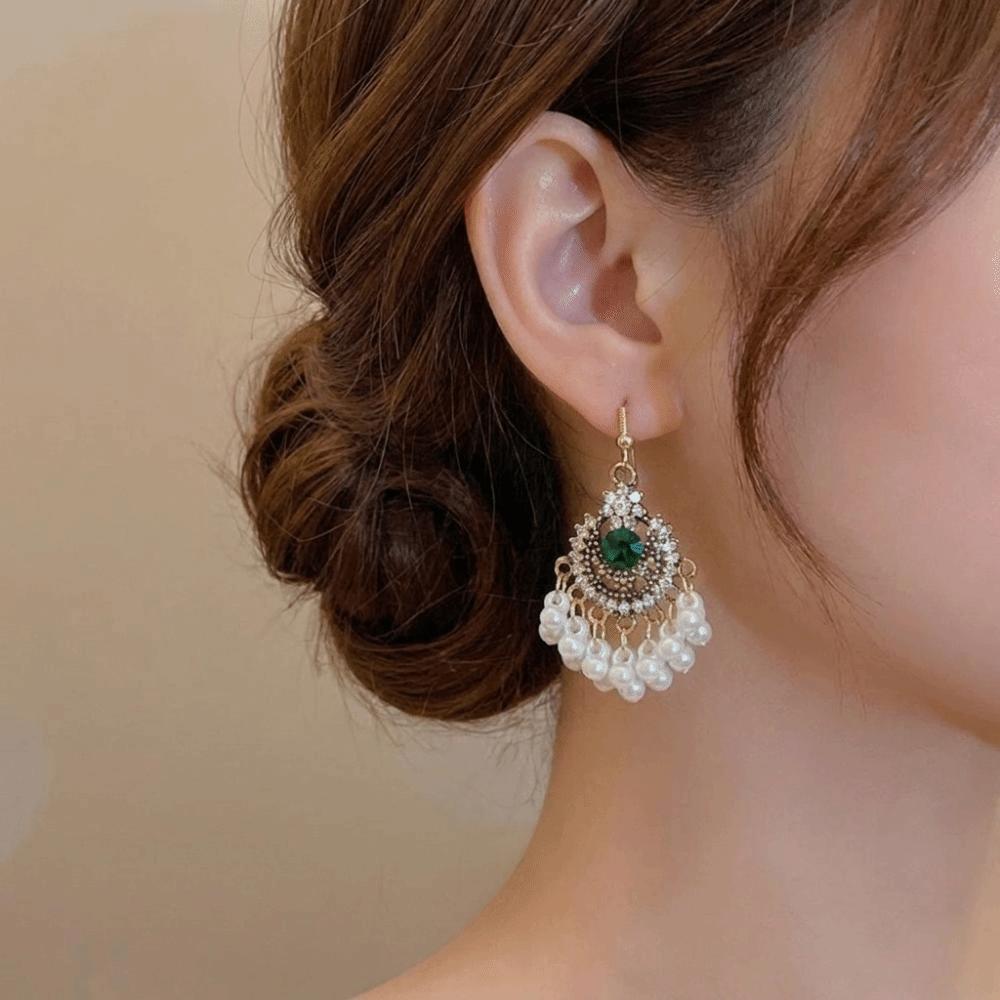 Imitation Pearl Tassel Drop Earrings Hook Piercing Exaggerated Tassel Earrings  Girls Gift