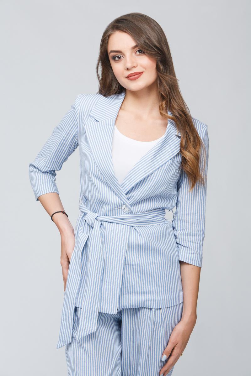 

Легкий піджак у смужку з поясом без підкладки 40 blizzard синього кольору