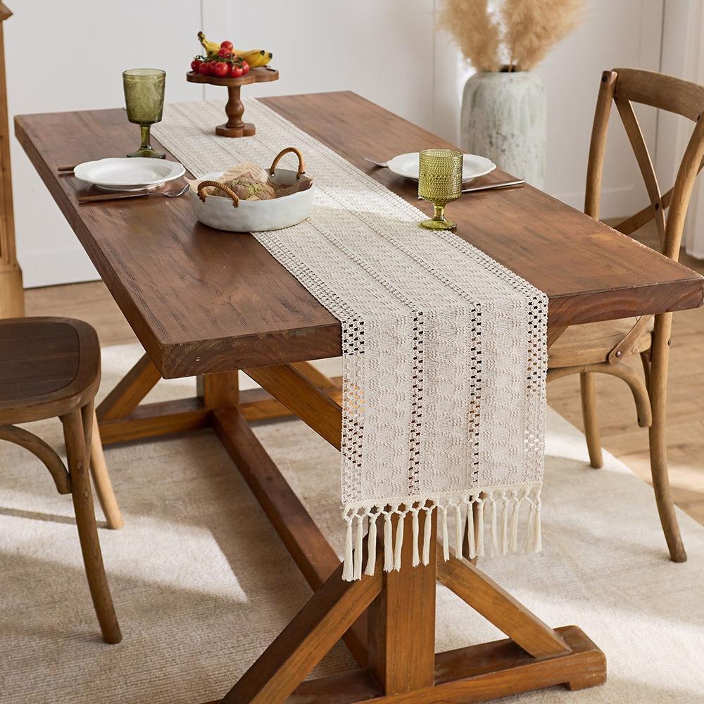 American Style Festival Dining Table Cover Solid Color Tablecloth Boho Table Runner Christmas