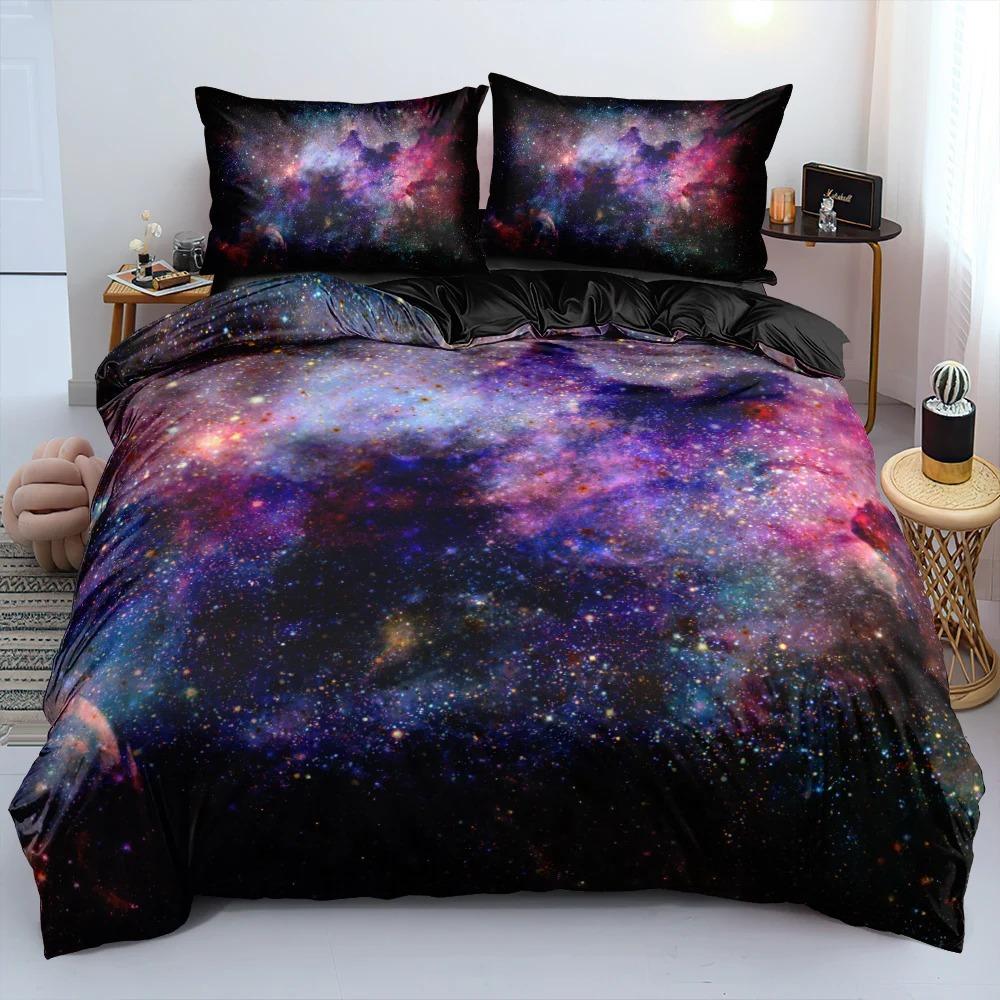 Luxo galáxia azul escuro conjunto de cama gêmeo completa rainha rei tamanho edredão/colcha conjunto estrelas brilhantes céu estrelado consolador capa