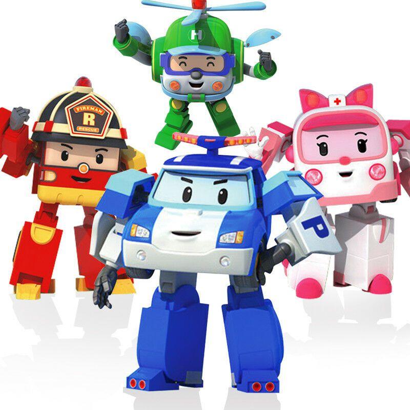4 Pcs Robocar Poli Ambe Roy Helly Robot Transformers Toys Kids Gifts Educational