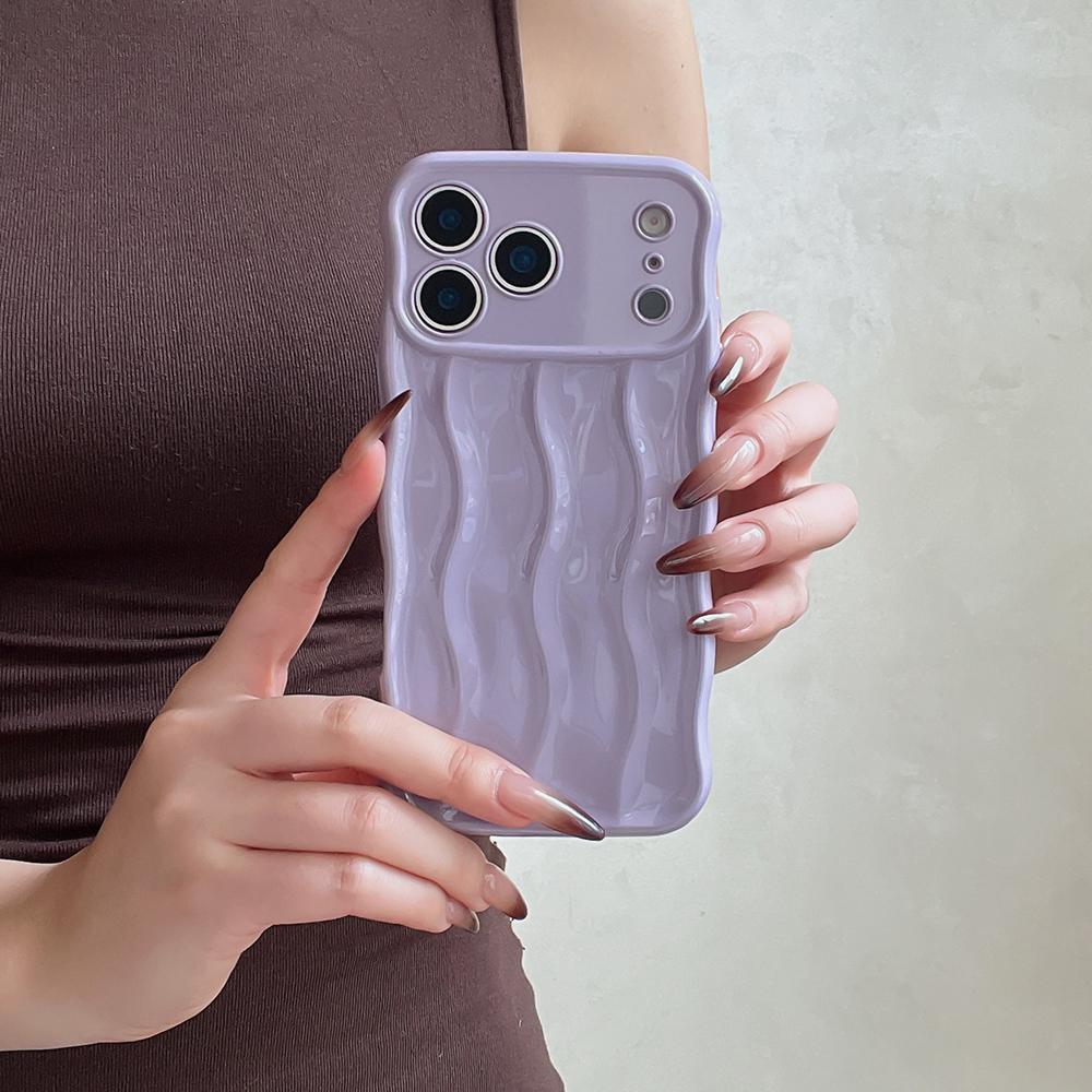 Lovely Candy Color Water Ripple Pattern Wavy Curly Edge Case for IPhone 16 15 13 14 Pro Max 17 Pro Max Glossy Shockproof Cover