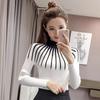 Women Slim Sweaters Autumn Turtleneck Long-sleeve Knitted Outwear Stripes Pullovers