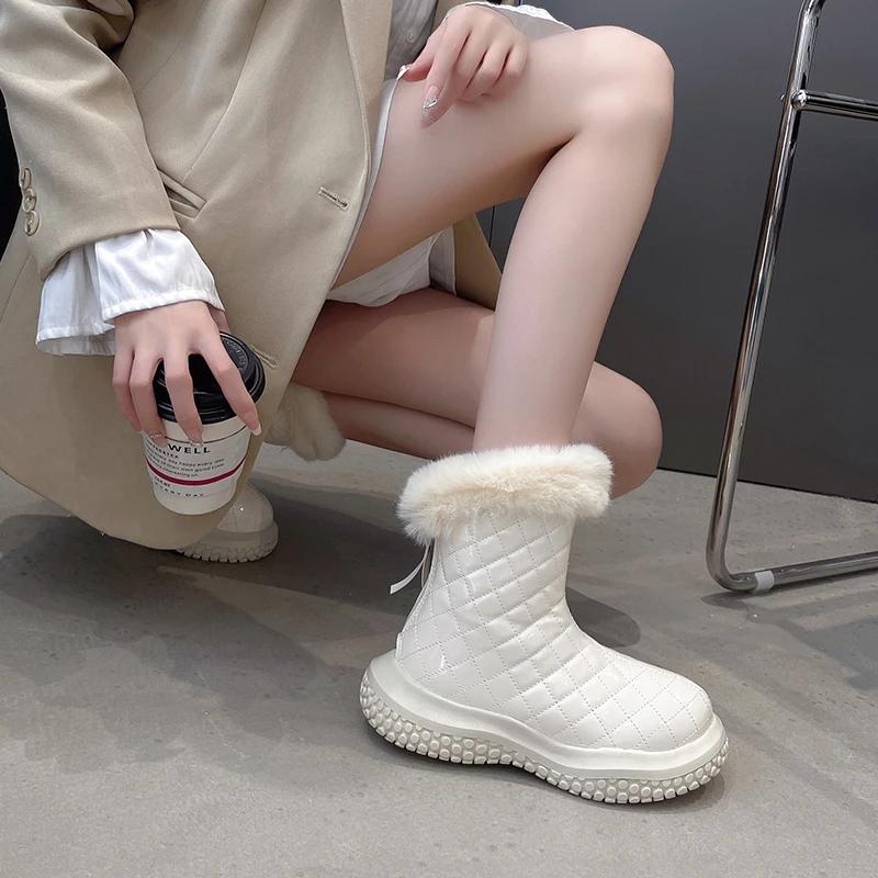 fashion snow boots women's winter new fashion round head back zipper thickened warm short boots plush cotton boots