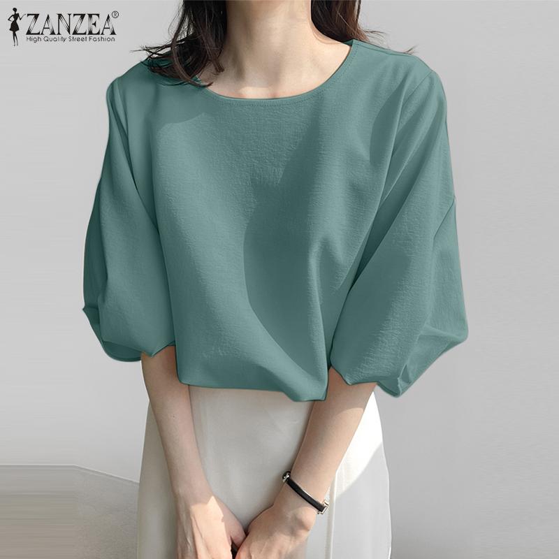 

ZANZEA Women Casual Round Neck Solid Color Half Sleeve Blouse 4XL зелёный