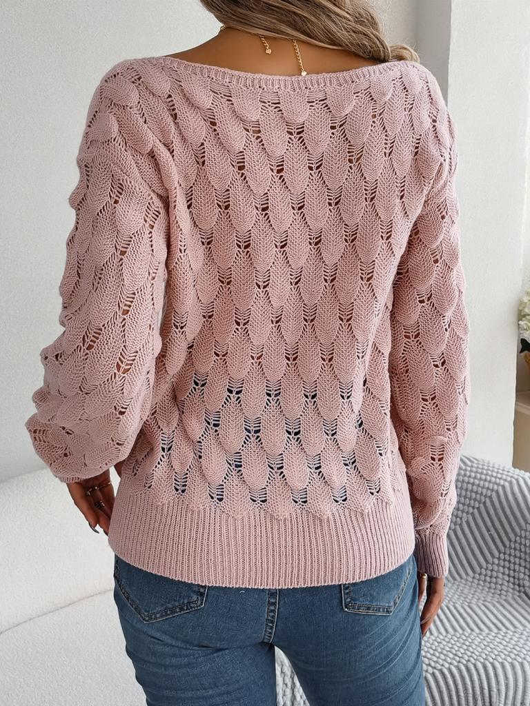 Herbst Winter Lässig Hohl Ein-Schulter Laternenärmel Strickpullover Damenbekleidung