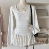 Spring & Autumn Ballet Style Lace Halter Layered Long Sleeve Women's T-shirt