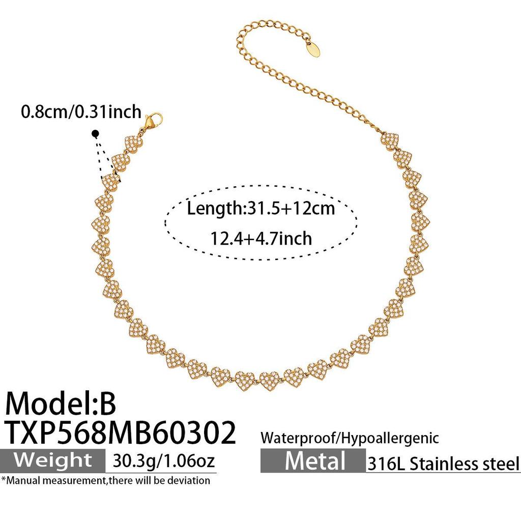 Luxury Zirconia Diamond Bracelet and Necklace Set with Stainless Steel Pendant and Retro Earrings