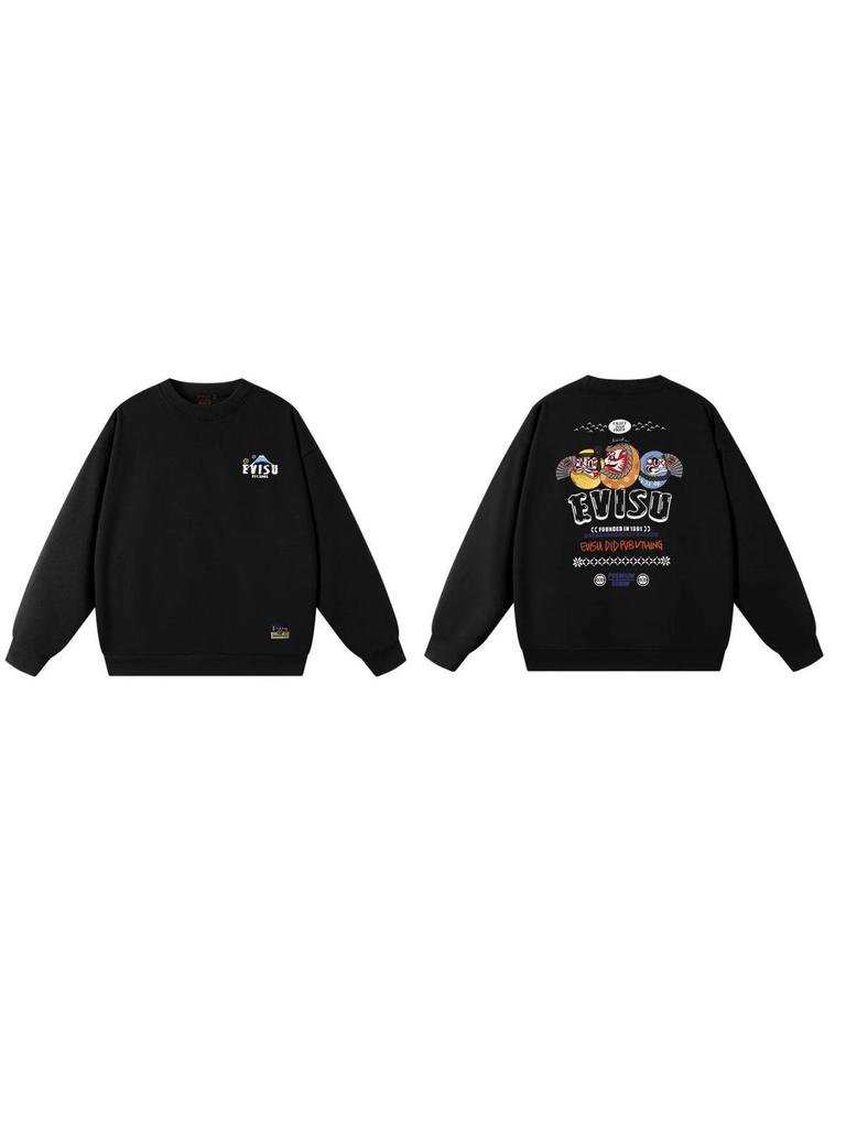 Fukujin EVISU2025 Unisex Round Neck Hoodie - Trendy Cotton Streetwear Pullover with Print