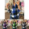 Stylish S-5xl Women's Long Sleeve Plaid T-shirt Blouse With V-neck Design