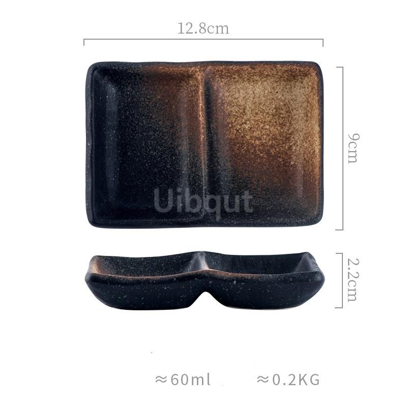 Ceramic Two 2 Grid Sushi Plate Sauce Dish Stable Non Slip Seasoning Plate for Sushi Condiment Dipping Ketchup Olive Oil Butter