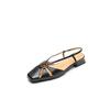 Fashion NEW Summer Women Sandals Genuine Leather Shoes for Women Round Toe Low Heel Shoes Cover Toe Slingback Shoes Narrow Band Sandals