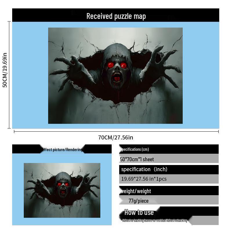 2025 Halloween Scary Skeleton & Red Eye Wall Sticker for Haunted House Décor