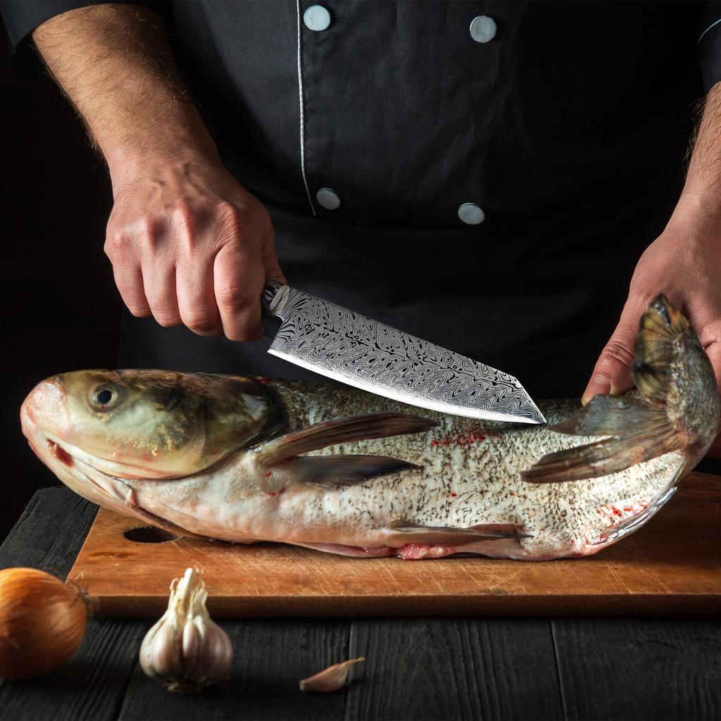 Damascus Textured Kitchen Knife, a High-quality Japanese Kitchen Accessory, Is Suitable for Cutting Meat, Vegetables and Fruits