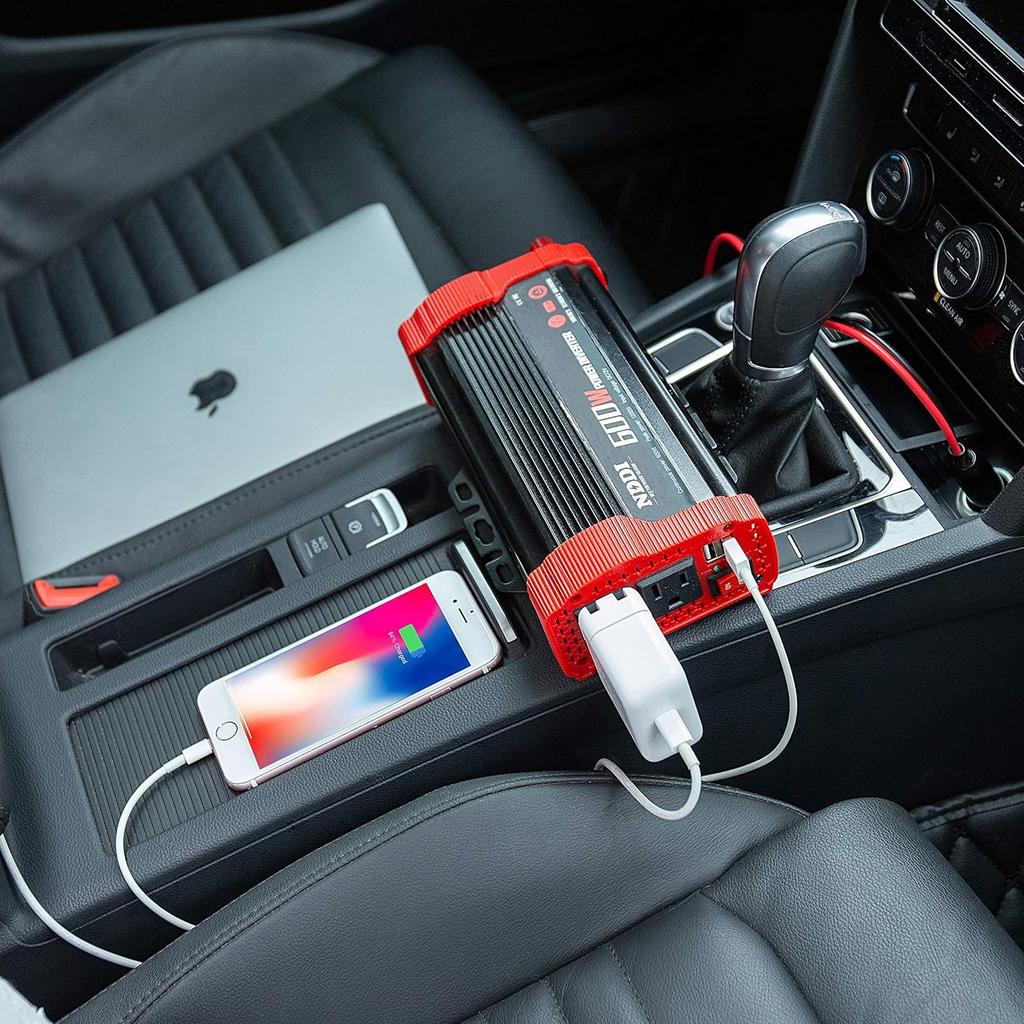 600W Car Power Inverter 12V DC To 110V AC Converter With 3.1 A Dual USB Quick Car Charger Adapter For Laptops And Smartphones