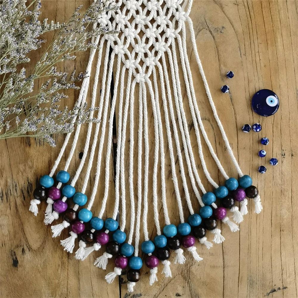 Bohemian Macrame Evil Eye Wall Hanging, Handmade Cotton Rope Decor With Turkish Nazar Amulet, Boho Home Wall Art