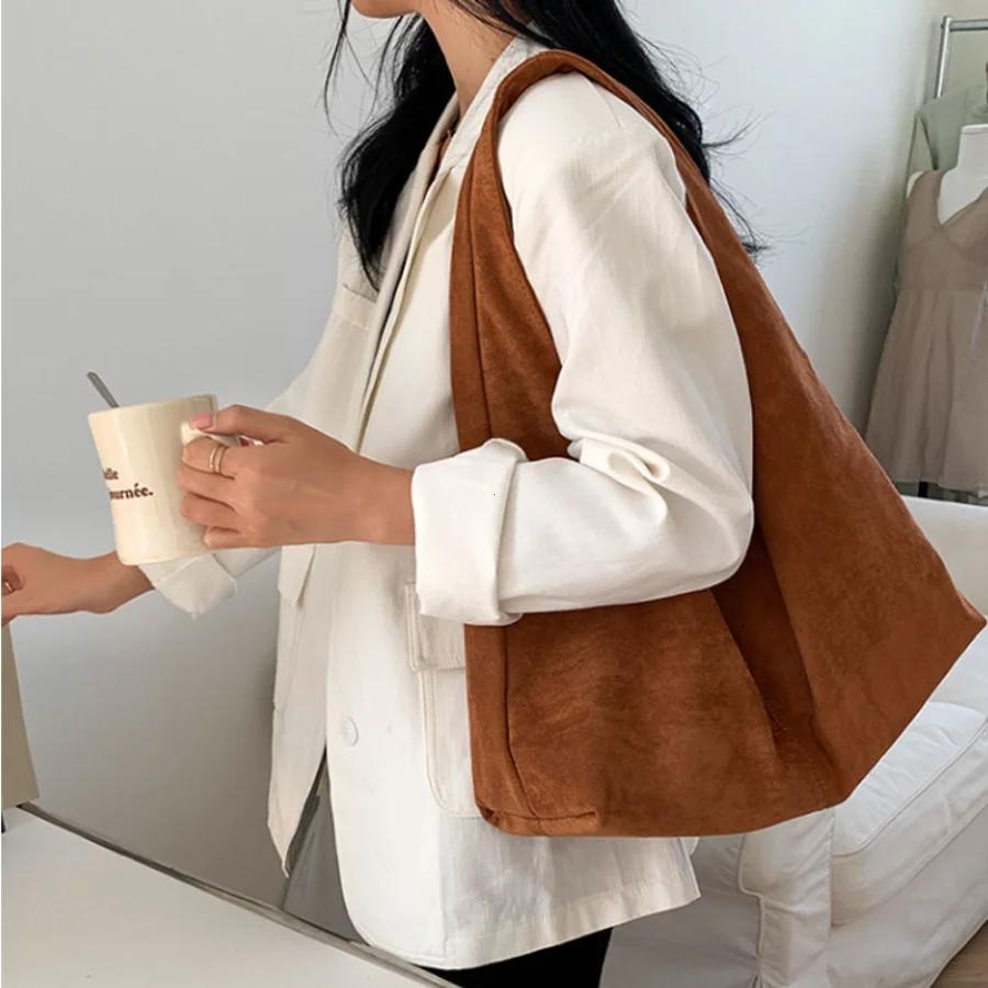 Vintage Faux Suede Hobos Women Shoulder Bags Large Capacity Tote Bag Retro Trend Autumn Big Shopper Purses Handbags