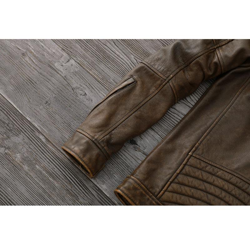 Chinese Size Men Leather Jacket Style Brown Genuine Cowhide Coat Soft Slim Fit Spring Vintage