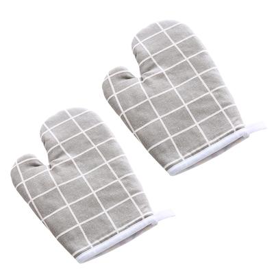 Topflappen Kochhandschuh Baumwollfutter Hitzebeständige Handschuhe Werkzeug für Auflaufform Grau Karomuster