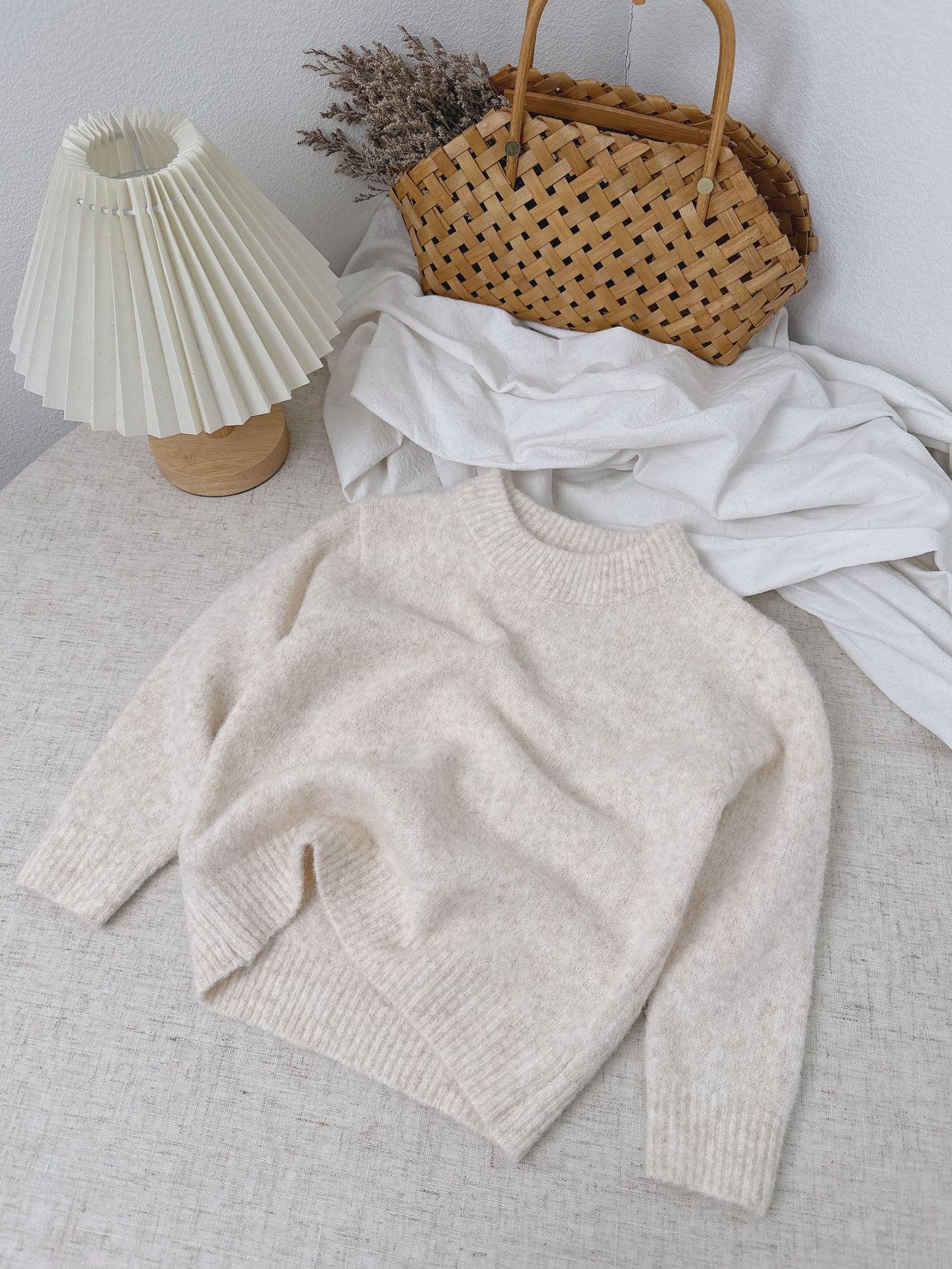 Unisex Wool Blend Knit Pullover for Kids – Cozy Round Neck Base Layer for Autumn & Winter 110cm