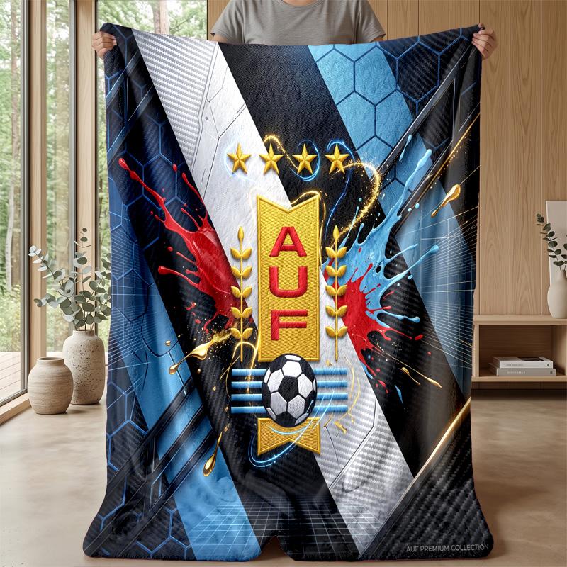 Uruguay Football Printed Flannel Blanket Skin Friendly Warm Decorative Throw for Indoor Couch Bed Daily Use