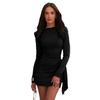 European and American Women's Clothing Autumn and Winter New Solid Color Shrinkage Streamer Long Sleeve Hip Wrap Slim Temperament Short Dress Women