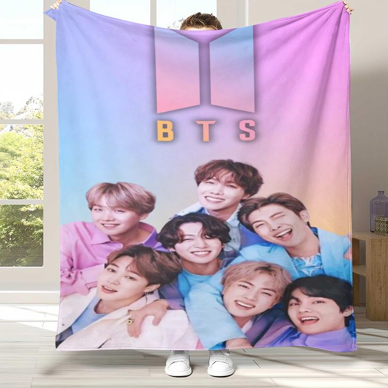 Fashion B-BTS Kpop Flannel Blanket,Ultra Soft Warm Plush Throw for Home Bedroom Bed Sofa Cover Office Camping Picnic Gift