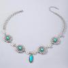 JMXD Bohemian Turquoise Flower Pendant Necklace for Women, Y2K Alloy Pearl Choker, Retro Adjustable Layered Chain, Dainty Minimalist Jewelry Gift Idea